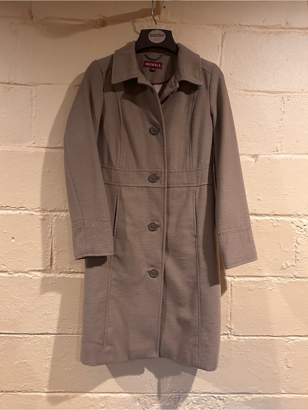 Merona Taupe Knee-Length Single-Breasted Coat